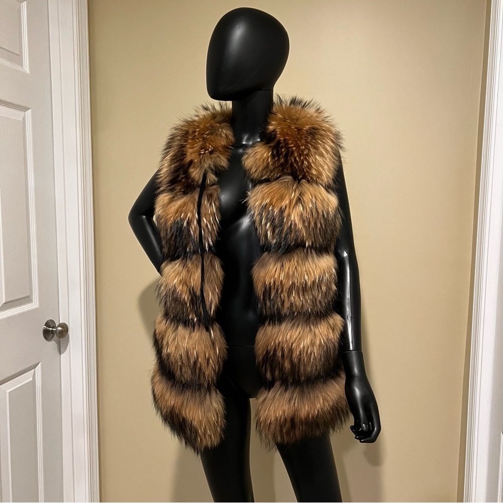 Raccoon Fur Vest Jacket Crop Jacket Puffer Bomber Fur Coat Trench Parka Winter